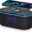Wireless Charging Alarm Clock Radio: Qi Certified Fast Wireless Charger for iPhone Samsung - 10W Stereo Bluetooth Speaker - Dimmable Digital Clock with FM Radio for Bedroom Black
