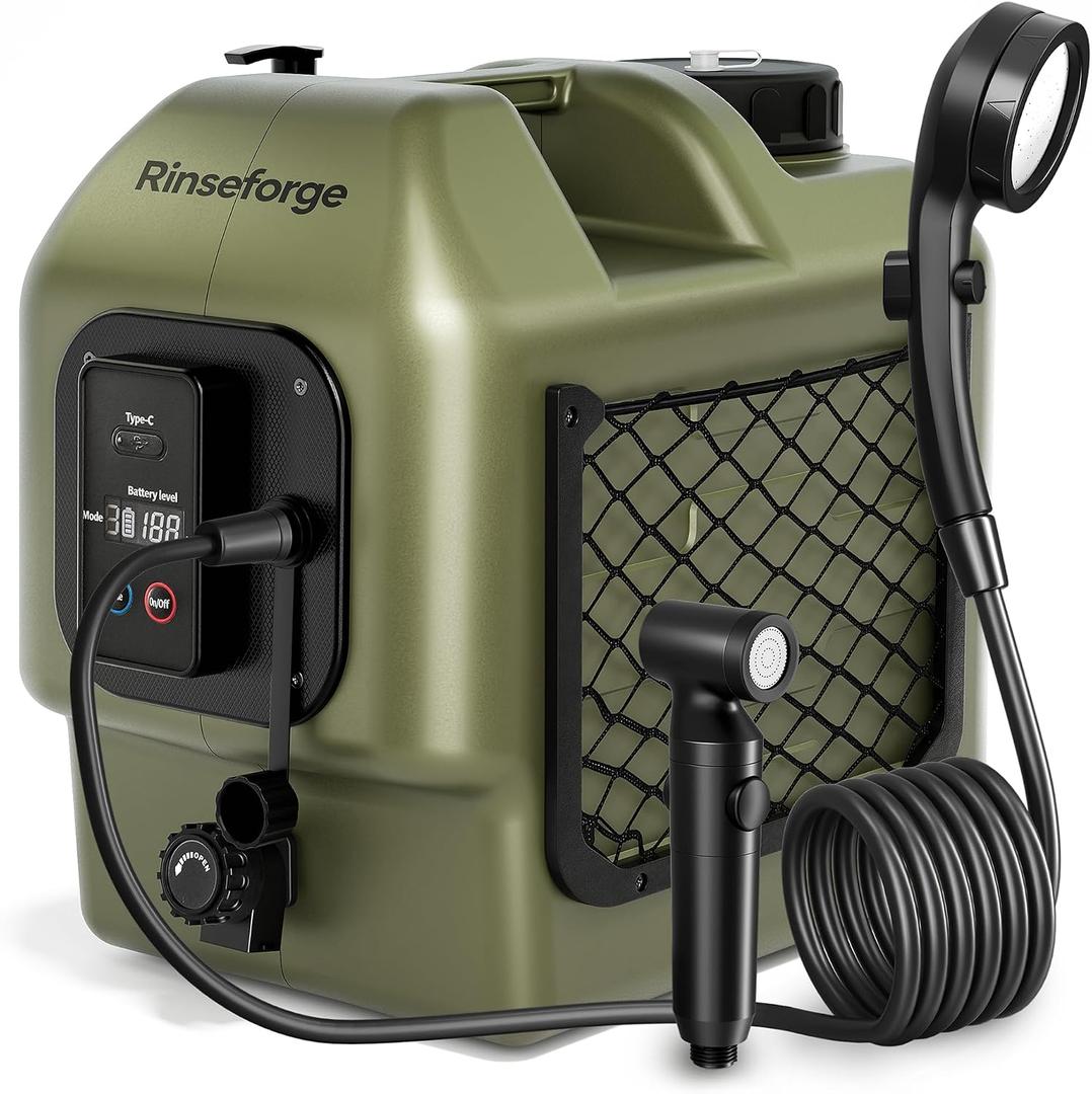 Portable Shower for Camping Leak-Proof Electric Cordless Power Camp Shower Pressure Washer with Water Tank 5 Gallon Outdoor for Garden Pet, Max 8 Hours Working & Installation-Free