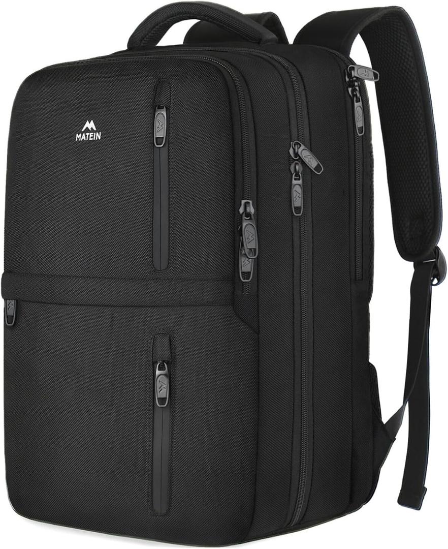MATEIN Carry on Backpack, 40L Flight Approved Large Travel Laptop Backpack, 17 Inch Water Resistant Luggage Computer Daypack College Weekender Overnight Bag for Men & Women, Black