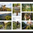 4x6 Photo Collage Frame 8 Openings Wooden, 13.5x17.5 Multi Picture Frame Collage Wall Decor, Black Frame with White Mat, Solid Pine Wood