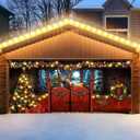 FuWeave 7x16 ft Christmas Garage Door Cover, 2026 Reindeer Garage Door Banner Backdrop, Large Bow Garland Decors, Winter Moon Bells Gift Box Backdrop for Wall House Holiday Party Decor