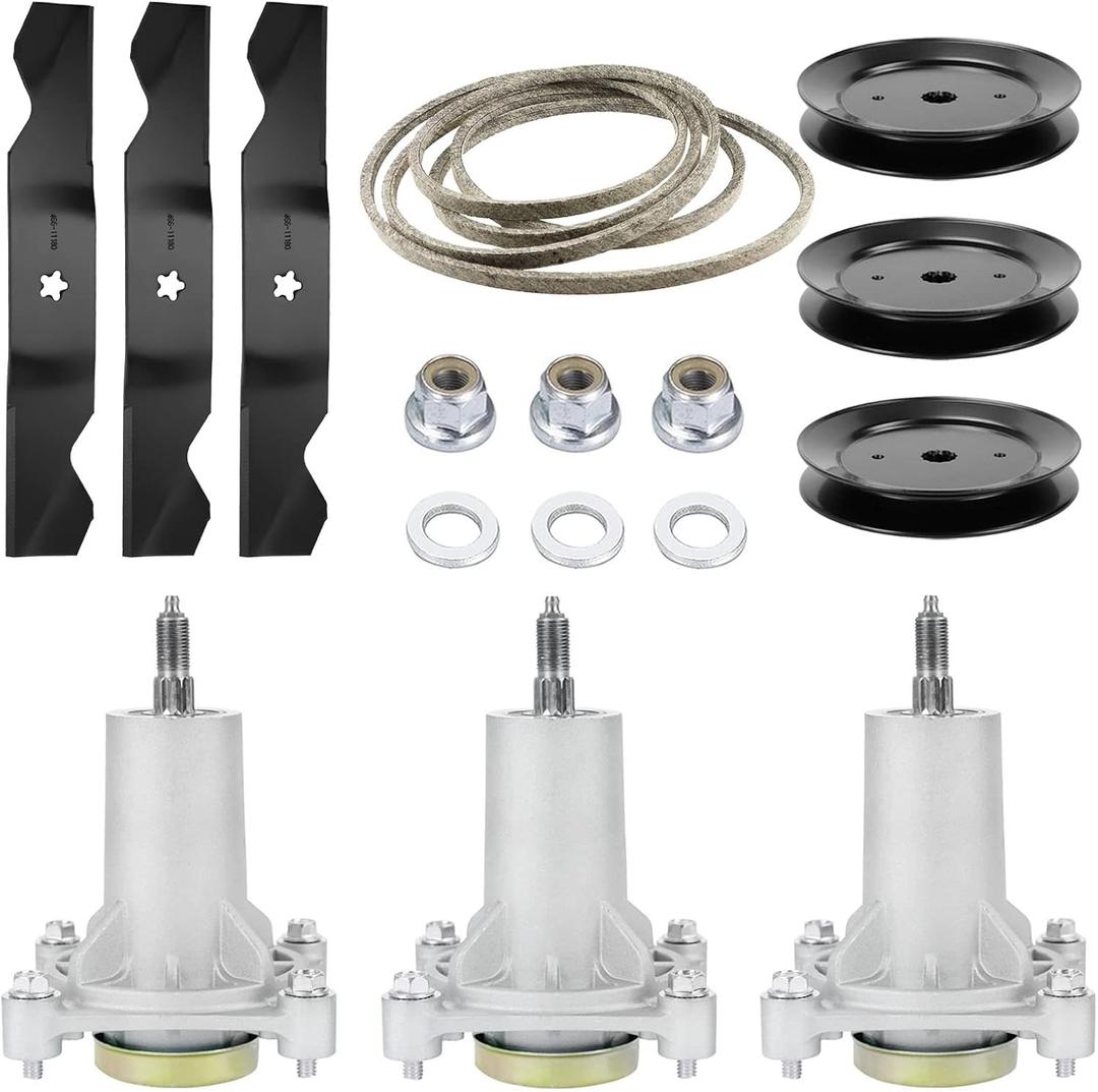 Mower Deck Rebuild Kit Fit for Craftsman 54" 917.250240 917.250250 917.253700 917.253701 917.253711 917.276861 917.276862, 3 Spindles/3 Pulleys/3 Blades/1 Deck Belt