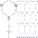 Misdary 30 Sets Baptism Mini Rosary with Organza Bags Faux Pearls Baptism Rosary Baptism Favors for Guests Catholic Finger Rosary for Christening Weddings Party Favors First Communion Gift(Silvery)