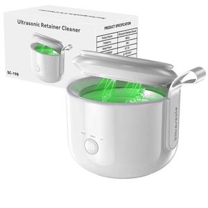 Guyyr Ultrasonic Retainer Cleaner Machine: 48kHz Rechargeable Cordless Denture Cleaner - Waterproof Ultrasonic Jewelry Cleaner - 200ML Dental Cleaning Pod for Mouth Guard, Aligner, White