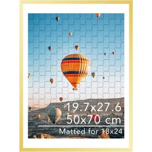 JCJMY 19.7x27.6 Puzzles Frame for 50x70 cm Puzzles Poster Photo Picture, Display 18x24 with Mat or 19.7 x 27.6 without, Wall Hanging 19.7 by 27.6 inch 1000 Pieces Puzzles Frame, Gold