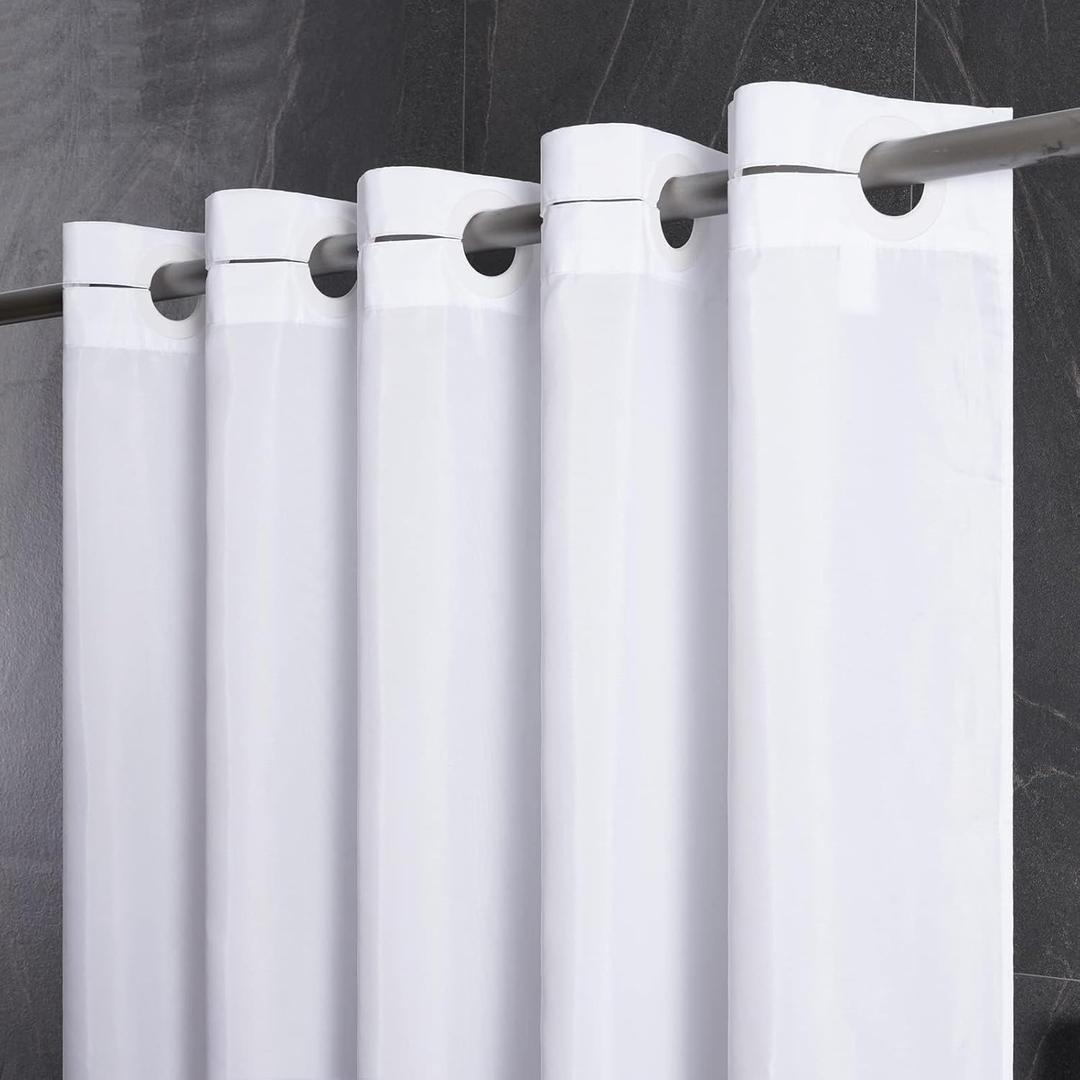 Furlinic 72x75 Waterproof No Hook Needed White Shower Curtain,Soft Polyester Fabric Bathroom Curtain with 10 Rustproof Split Grommet,Light Weighted & Washable, Hotel Style, Standard Size. (72"W x 75"L (Pack of 1))