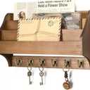 Rebee Vision Pine Wood Key Holder Wall Mount - Hanging Mail Holder for Wall with Key Hooks & 3-Tire Letter Slot - Multifunctional File Organizer for Home and Office Decor (Brown)