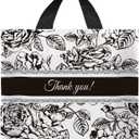 50 Count 9.8" x 11.8" Plastic Thank You Merchandise Bags, Shopping Retail Bags with Handles - Black Flower 