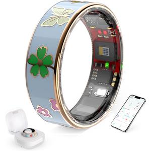 Elegant Smart Ring for Women & Men, Fitness & Health Tracker with 24/7 Heart Rate Monitoring, Sleep Tracking, Blood Oxygen (SpO2) Monitor, IP68 Waterproof, Step Counter, for iOS & Android (Blue, 7)