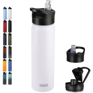 HASLE OUTFITTERS Insulated Water Bottle 22 oz Double Wall Stainless Steel Water Bottle Wide Mouth with Straw Lid & Spout Lid Keeps Cold or Hot(White,1) (22 Ounces)