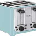 bella 4 Slice Toaster with Auto Shut Off - Extra Wide Slots & Removable Crumb Tray and Cancel, Defrost & Reheat Function - Toast Bread & Bagel, Stainless Steel and Aqua