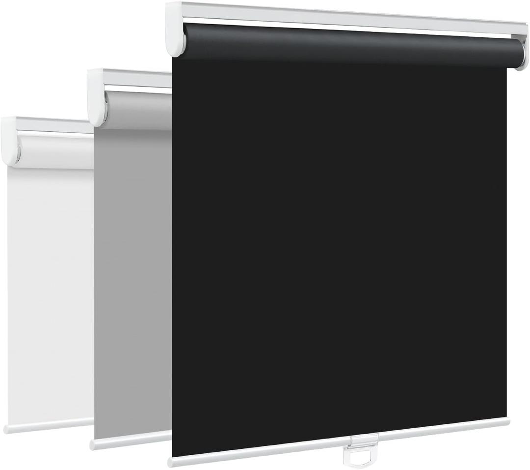 SEEYE Cordless Roller Shades for Windows, 100% Blackout Window Blinds for Privacy & UV Protection, Pull Down Room Darkening Door Blinds, Easy to Install for Home and Office (20" W x 72" H, Black)