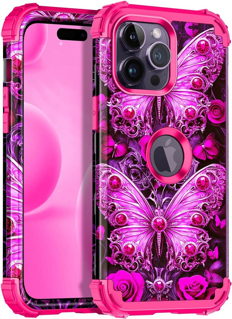 Miqala for iPhone 14 Pro Max Case,Glow in The Dark Three Layer Heavy Duty Shockproof Full Body Protection Hard Plastic Bumper+Soft Silicone Case for Apple iPhone 14 Pro Max 6.7 inch,All