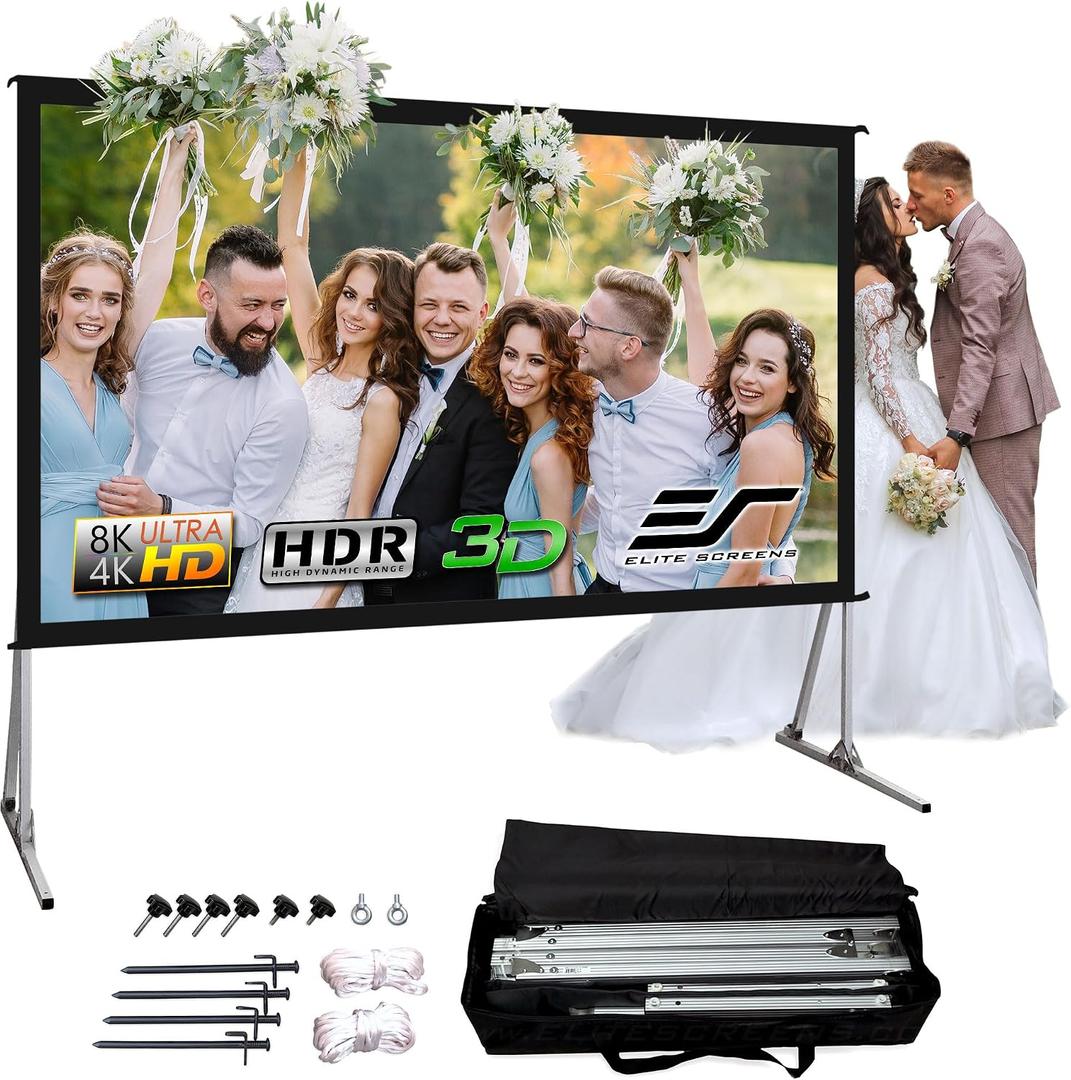 Elite Screens Yard Master 2, 110-inch Outdoor Portable Fast Folding Projector Screen w/ Stand 16:9, 8K 4K Ultra HD 3D Movie Theater Cinema REAR Projection, OMS110HR3, US Based Company