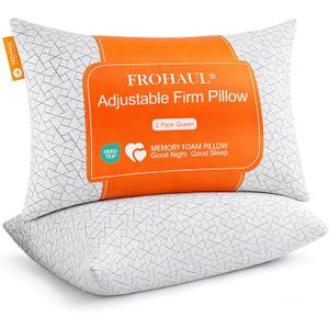 Frohaul Shredded Memory Foam Bed Pillows Adjustable Hotel Quality Pillows for Side, Back and Stomach Sleeper, Breathable Washable Cover, Oeko-TEX Certified Queen Size Set of 2