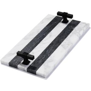 Decorative Marble Hand Towel Holder for Bathroom Disposable Paper Towels Tray Guest Towels Holder Formal Dinner, Guestrooms and Restrooms Marble Tray Vanity Tray Black Color Handle