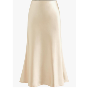 Womens Satin Elegant Skirts Mid Waist Midi Date Night Party Skirt Size S Beige