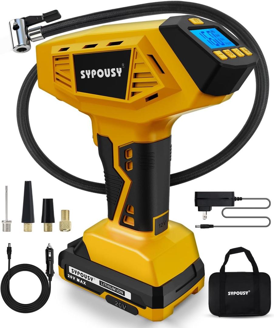 Tire Inflator Portable Air Compressor - 4X Faster Inflation, 160PSI Cordless Handheld Tire Pump with Rechargeable 20V Battery & 12V DC Dual Power, Digital Gauge for Car, Motorcycle, E-Bike, Ball