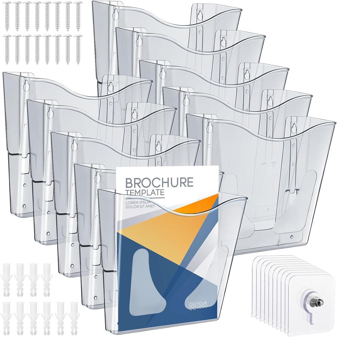 10 Pack Acrylic Wall Pocket File Holders Single Pocket Wall Mount File Organizer Hanging Mail Magazines Organizers for Office Home Classroom(Transparent Black)