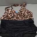 Yonique Womens Plus Size Bikini High Waisted Swimsuits Two Piece Bathing Suits Tummy Control Swimwear (Leopard and Black)