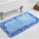 Better Trends Bathmat 100% Cotton Non-Slip Washable Rug Soft Tufted 24" x 40" Bath Mat Water Absorbent for Bathroom Floor Decor, Tub, Bedroom Kitchen Rugs Blue Shaggy Border Collection