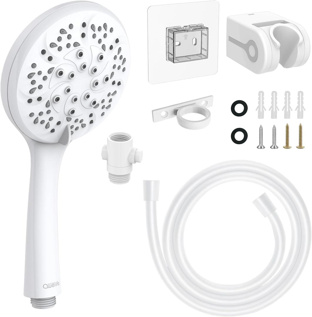 RV Shower Head with Hose, High Pressure 7-Mode RV Shower Head Replacement for RV, Camper, Van, Travel Trailer, Motorhome and Boat, White