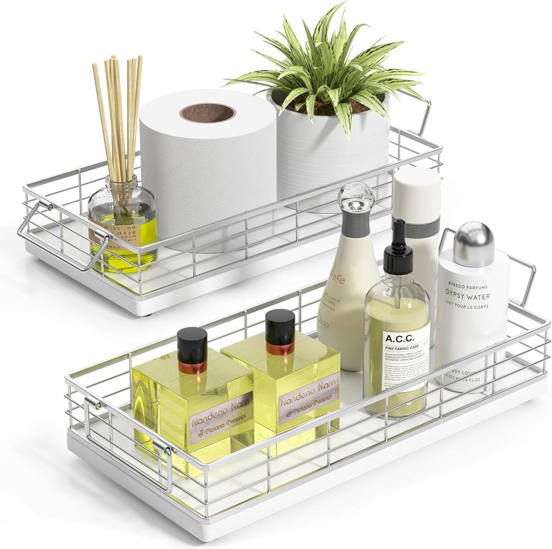 Toilet Paper Basket, 2PCS 13 Inch Bathroom Tank Tray Top of Toilet Storage Toiletries Organizer for Bathroom, Living Room and Kitchen (White)