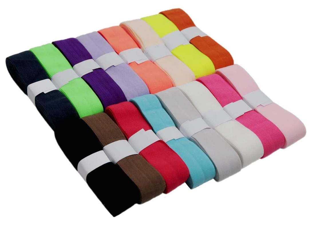 20mm Fold Over Elastic 32 Yards 3/4 inch Wide Colored Stretch Elastic Ribbons for Sewing Waistband-Headbands Baby Girl Head Bow-DIY Crafts & Projects Supplies