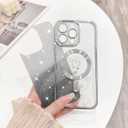 NITITOP Compatible with iPhone 16 Pro Max Case Cute Clear Glitter [Compatible for MagSafe] Sparkle Bling Magnetic Plating Heart Girl Women Electroplated Frame Camera Protection Back Cover - Silver