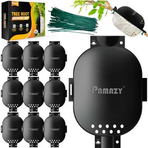 PAMAZY [Upgraded] 9Pcs Tree Root Growing Box with Drain Holes, Half Transparent Plant Rooting Propagation Ball & Metal Core Twist Ties, for Fast Propagation Plants (Size M)