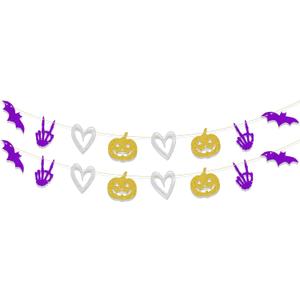 3 x 2PCS Halloween Pumpkin Garland Banner Happy Boo Day Party Decor Sign Pumpkin Ghost Bat Halloween Party Decorations