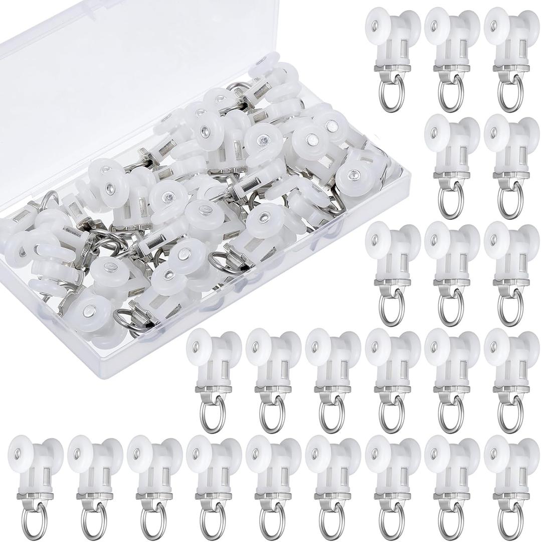 Barydat Curtain Track Roller Hooks Rail Pulleys Runners Plastic Ceiling Gliders Window Rod Dual Wheel Roller Carriers Mounted Curtain Track for Window Rail Rod Room Dividers (60 Pcs)