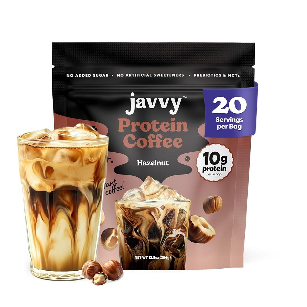 Hazelnut Protein Iced Coffee - Premium Whey Protein & Instant Iced Coffees - 100% Natural Cold Brew - Zero Artificial Flavors & Sweeteners, 80 mg Caffeine Per Serving, No Added Sugar, 20 Servings