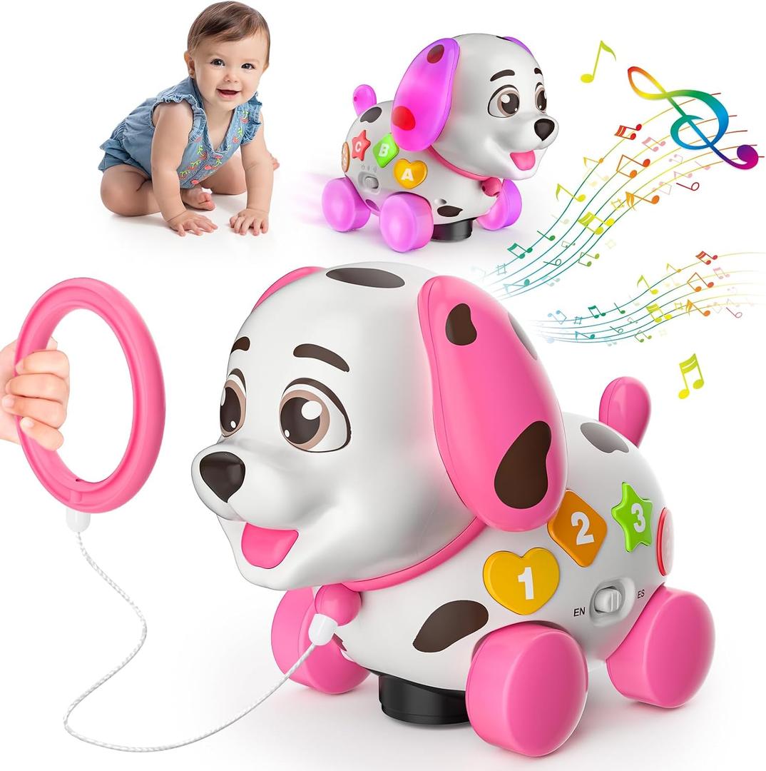 3-in-1 Musical Puppy Toys for 1 Year Old Girl Gift, Educational Baby Toy 6-12-18 Month, 1st Birthday Gift for 1 Year Old Girl Boy, First Bilingual Present for 7 8 9 10 Month Infant (Pink), Small