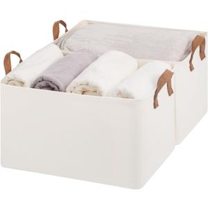 StorageWorks Storage Bins, Fabric Storage Bins for Shelves, Extra Large Storage Baskets with Metal Frame, Closet Baskets and Bins with Handles, Jumbo, Natural Color, 2-Pack