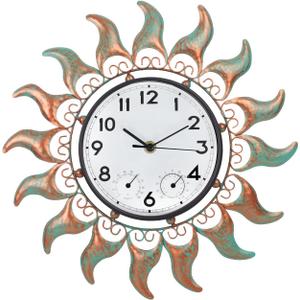 Outdoor Clock with Thermometer and Hygrometer Combo, 13 Inch Bronze Sun Outdoor Wall Clock Waterproof, Silent No-Ticking Outdoor Clocks for Patio, Living Room, Kitchen, Garden