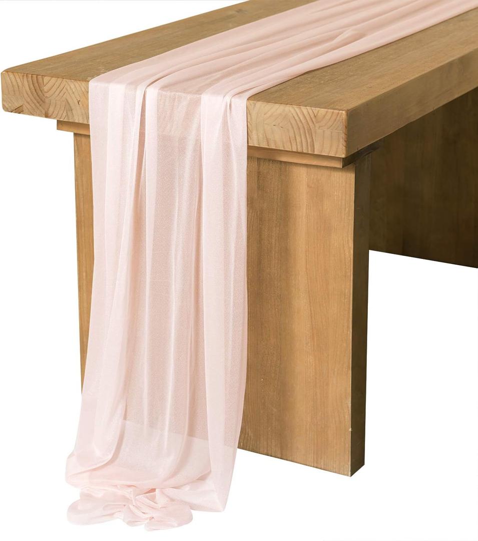 Ling's Moment 14Ft Blush Sheer Chiffon Like Table Runner Dusty Pink Table Runners for Rustic Wedding Reception Bridal Shower Decorations Birthday Party
