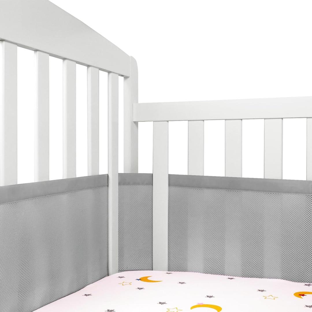 Breathable Crib Mesh Liner, 11" H (28cm) Essential 3mm Mesh, Protects Baby Legs and Arms, Grey
