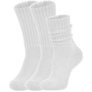 Women's Slouch Crew Socks Retro Solid Scrunch Boot Chunky Ribbed Cozy Cotton Calf Socks 3 Pack Size 5-11, 3 Pack White