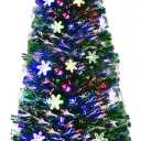 Goplus 6ft Fiber Optic Artificial Christmas Tree, Pre-Lit Xmas Tree with Colorful Snowflake LED Lights, 220 Branch Tips, Foldable Metal Base, for Holiday, Office, Home Decor