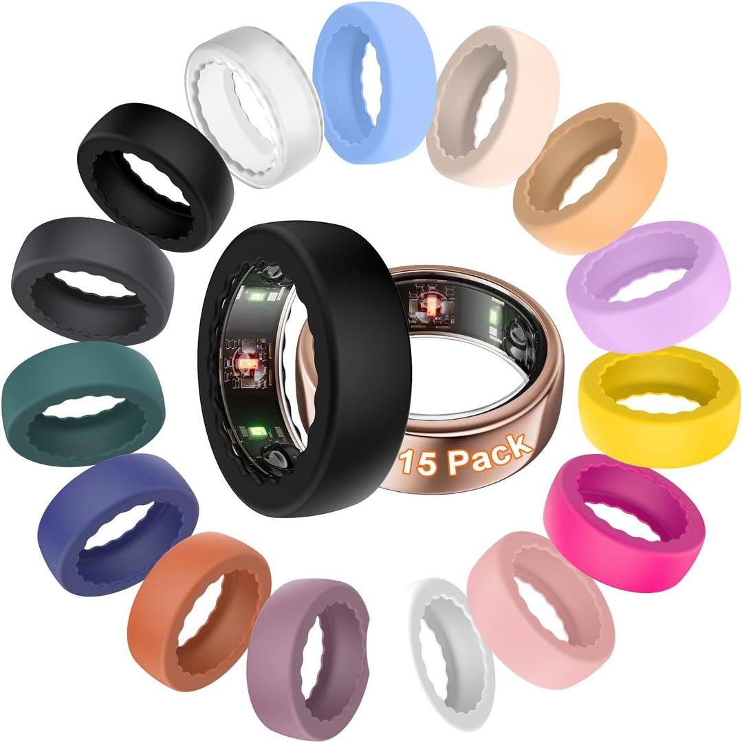 BO&DQQ 15 Pack Ring Cover Compatible with Oura Ring Gen 4/4 Ceramic, Gen 3 Horizon/Heritage, Anti-Scratch Elastic Silicone Protector Case for ULTRAHUMAN Ring AIR/RingConn Gen 2/Air (S (5/6/7/8/9))