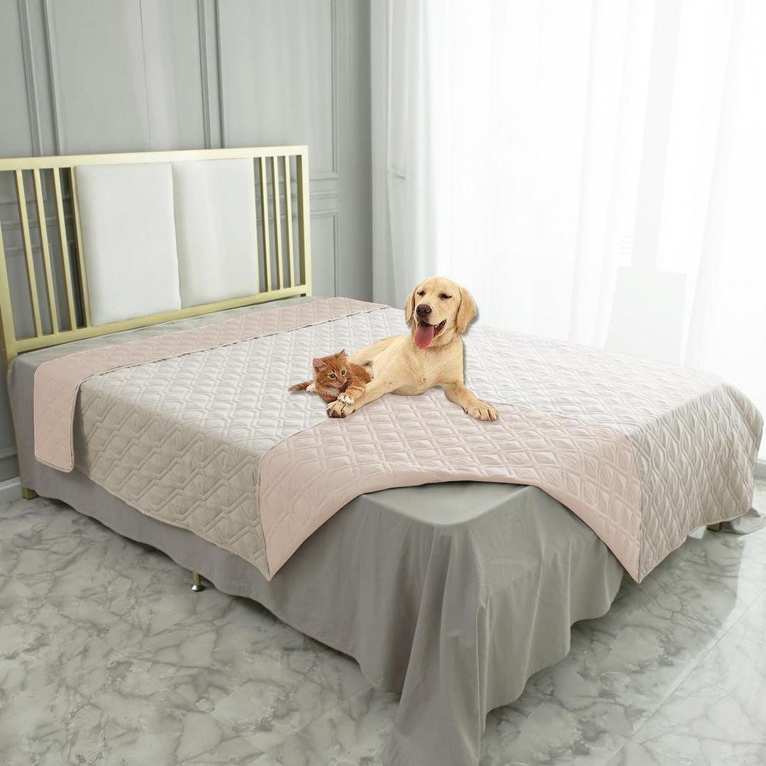 Ameritex Waterproof Dog Bed Cover Pet Blanket for Furniture Bed Couch Sofa Reversible (82x120 Inch (Pack of 1), Cream+babypink)