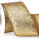 Ribbli Gold Glitter Wired Ribbon with Gold Metallic Edge,Christmas Ribbon for Wreath, Tree Decoration, Home Decor, 2-1/2 Inch x 10 Yards