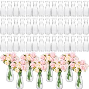 50 Pcs Plastic Bud Vases in Bulk Small Clear Flowers Vases for Centerpieces Wedding Decorations Home Banquet Formal Dinners Party Table Decor, 2.64 x 6.69 Inch