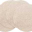 Floroom 15 Inch Round Braided Placemats Set of 4, Washable Heat Resistant Cotton Polyester Circle Boho Place Mats for Kitchen Dining Table - Canvas Beige