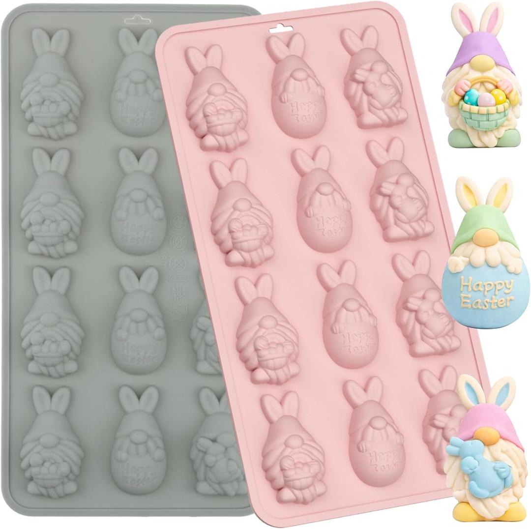 2PCS Easter Bunny-Eggs Silicone Molds 3D Eggs Chocolate Molds Easter Rabbit Candy Molds for Fondant Jelly Pudding Manual Soap Making of Easter Party Decoration (Pink/Grey)