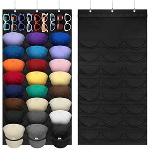 Pack of 2, Yonsya Hat Organizer Racks for Baseball Caps and Sunglasses, Hat Rack for Wall, Sunglass Organizer 24 Pockets 9 Holes (Black)