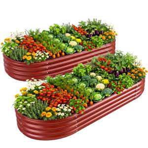 Land Guard 2 Pcs 6ft Metal Raised Garden Bed, 6 x 3 x 1 Galvanized Planter Raised Beds for Vegetables, Brown