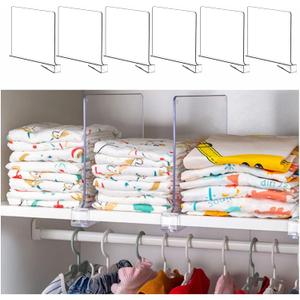 Yieach 6 Pack Clear Acrylic Shelf Divider for Closet Organization - 9.2 Tall Closet Dividers for Wood Shelves,Cupboard,Vertical Shelf Separators in Closet for T-Shirt,Purse,Handbag,Sweater Organizer