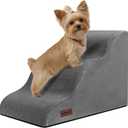 Dog Stairs for Small Dogs, 3 Step Dog Ramp for Couch and Bed, Pet Stairs with Non-Slip Bottom for Old Cats, Indoor Pet Steps, Comfort, Durable, 15.4" H, Grey